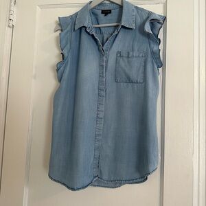 Who What Wear Blue Ruffled Button Down Shirt